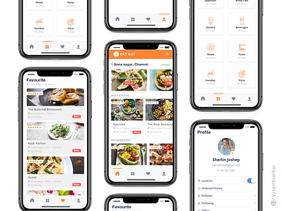 Food App - Eat Out app categorie commerce favourite food home ios iphone profile settings ui x