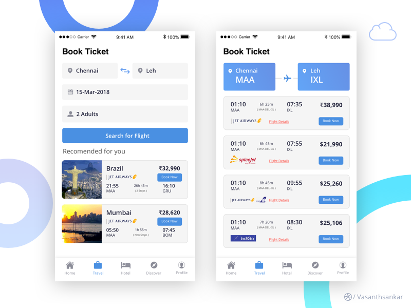 Flight Booking - ios by Vasanth Sankar on Dribbble