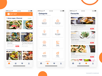 Eat Out - iOs app card commerce e food hotel list menu online orange shopping sketch