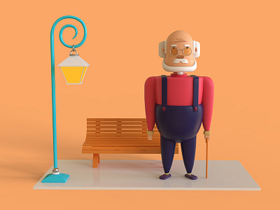 Character design 2 ( Old man ) 3d illustration lighting modeling