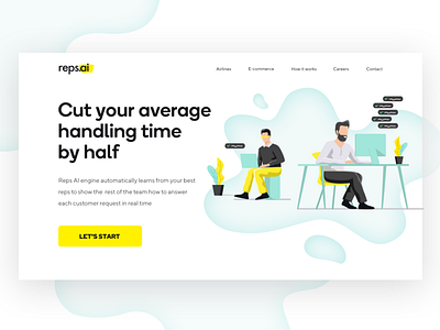 Header illustration for reps.ai ai engine flat design graphic art header design illustration machine mint uidesign vector illustration web design yellow