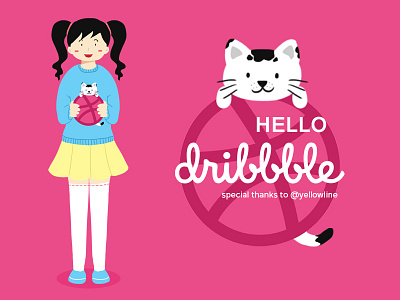 Hello Dribbble! cat girl illustration