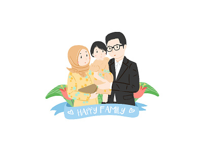 Happy Family avatar caricature cartoon hijab illustration portrait