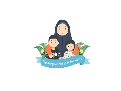 Mother and children avatar caricature cartoon family hijab illustration kids portrait