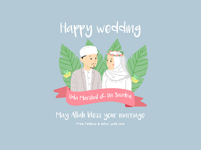 Happy Wedding avatar caricature cartoon couple hijab illustration portrait wedding