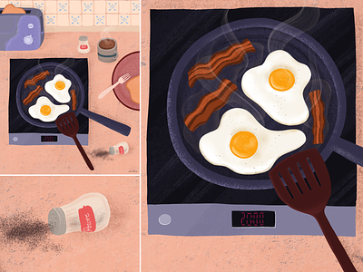 Breakfast time artwork breakfast digital illustration eggs flatlay from above illustration procreate