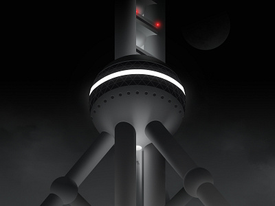 Shanghai Oriental Pearl Tower#1 cyberpunk design illustration