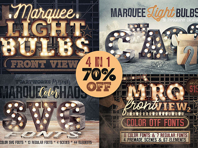 Marquee Light Bulbs - All in 1 3d 3d typography artdeco bundle color fonts deal font fonts marquee steampunk typeface typography