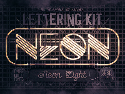 Neon Light Lettering Kit 3d 3d lettering color font deal dealjumbo neon neon font neon lettering neon light neon sign photoshop retro scene creator sign creator steampunk typography typography creator vintage