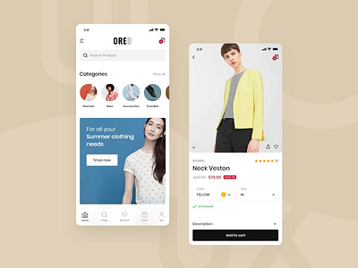 UI Oreo Ecomerce React Native app clean clean ui minimal mobile react native ui ux