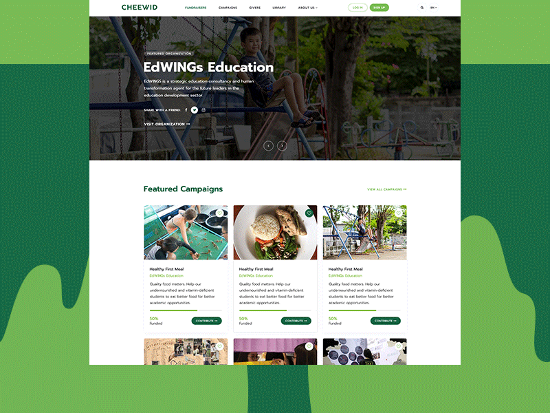 Cheewid Website Redesign animation collect crowdfunding donation fund fundraising minimal ui ux