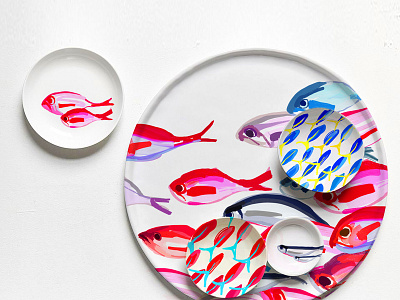 Not Sushi Yet Illustrations colorful drawing fish food handmade illustration kitchen oil painting pattern pattern design plates design sushi