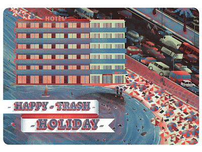 Postcard from the Trash Holiday digital illustration holiday pollution postcard tourism