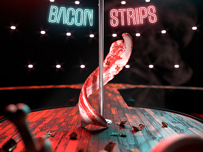 Bacon Strips b3d blender digital art funny illustration meat neon pole dance pun pun intended raw stripper