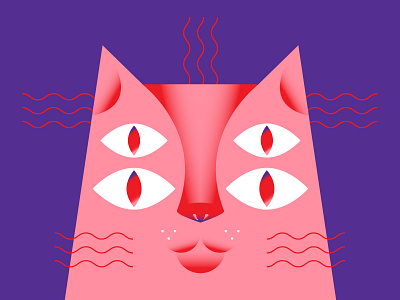 le chat. cat eyes illustration illustrator meaow pink purple red vector