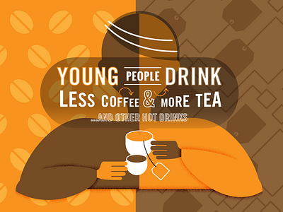 In the afternoon: less coffee, more tea! beans brown coffee cup drink illustration orange people tea teabag vector young