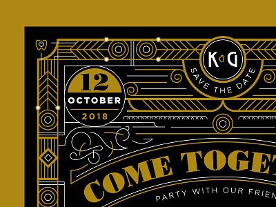 K&G // Save The Date artdeco black gold outline save the date vector white