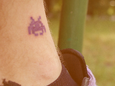 Space Invaders - first tattoo leg space invaders tattoo