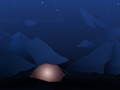 Mountains night view arctic camping day night illustation mountain snow tent