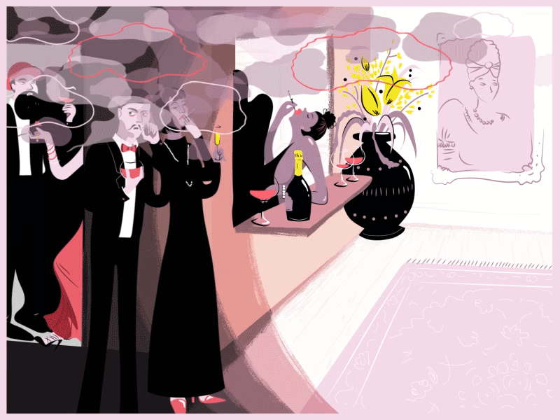 Celebration : " Chic & Champagne" 2d animation creative fun holiday loop motion party room smoke snob vector