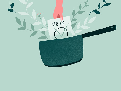We vote through our consumption bio casserole ecology grainy green illustration pink plant textured vote