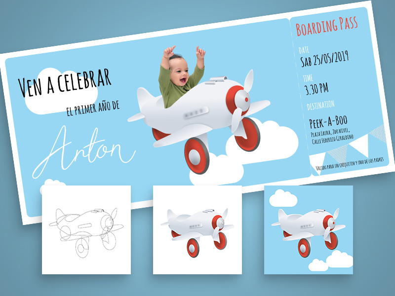 Birthday card with airplanes boarding pass visual design illustration photography graphic design typography toys vintage card birthday card airplane affinity designer