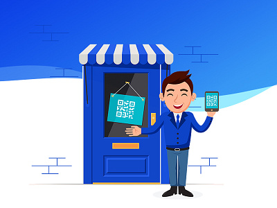 illustration art blue business cartoon clean ui creative design ecommerce enterprise illustrator landing page qrcode scan shopping ui ux vector white