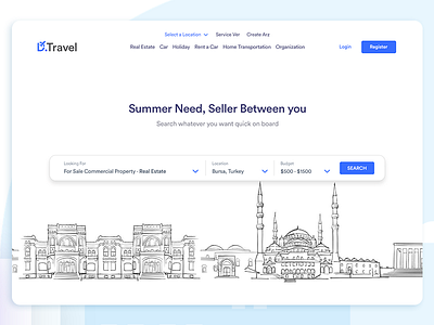 Travel web Design business clean ui enterprise filter illustration landing page search ui travel travel agency ui ux website white