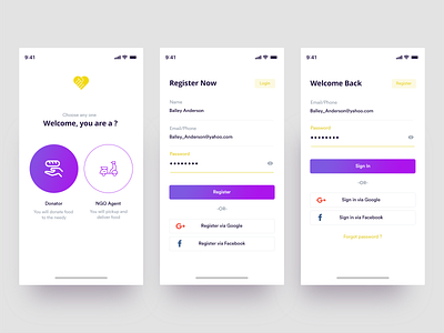 Sharity App Login Screen app branding charity clean clean ui creative design gradient icon login logo onboarding psd purple share ui ux white