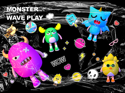 Monster wave play branding design icon logo