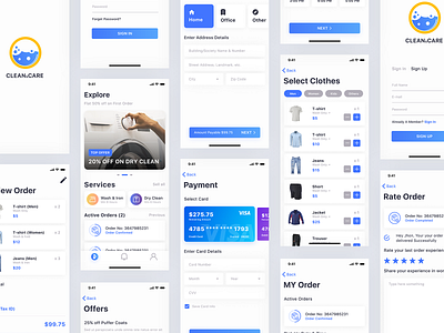 Clean&Care - A Laundry App Design app apps apps design clean dailyui design ios iphone iphone apps minimal motion sign in sign up trend ui ux