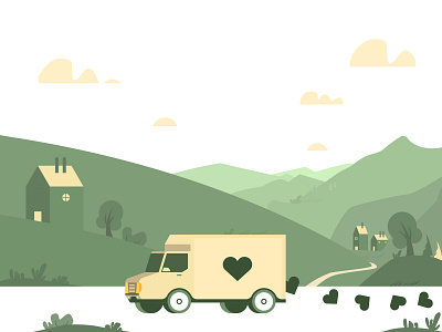 Lost things car green house illustration mountains