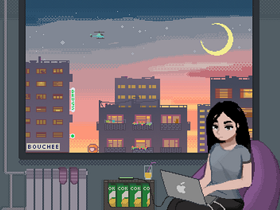 Friday evening hello dribbble illustration pixel art