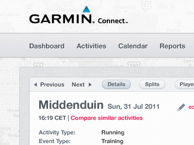 Garmin Connect UI interface tracker ui