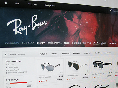 Eyecandy Ray-Ban Listing ecommerce interface ui ux web