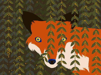 Fox art digital drawing forest fox hidden illustration leaves look tree wait
