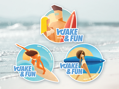 WAKEnFUN beach illustration retro sticker summer surfing vector