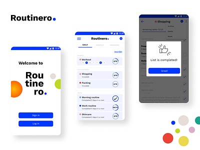 Routinero app branding design logo minimal ui ux