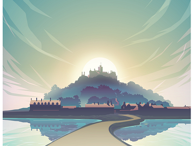 St Michael’s Mount heritage illustration personal playing with light vector