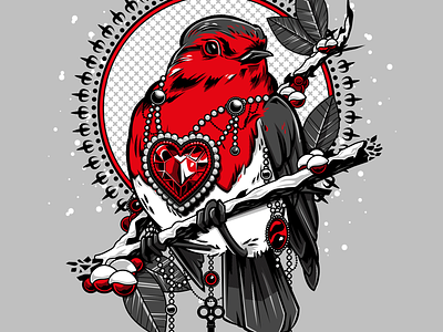 Christmas Robin bird christmas illustration limited colour robin tattoo vector winter