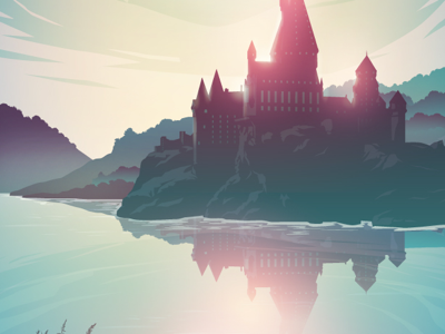 Magical castle colour gradient harry potter hogwarts illustration magical neon vector
