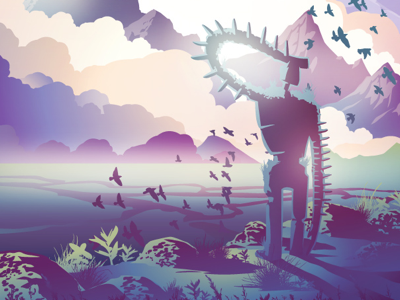 Silent guardian illustration vector gradient colour robot laputa ghibli