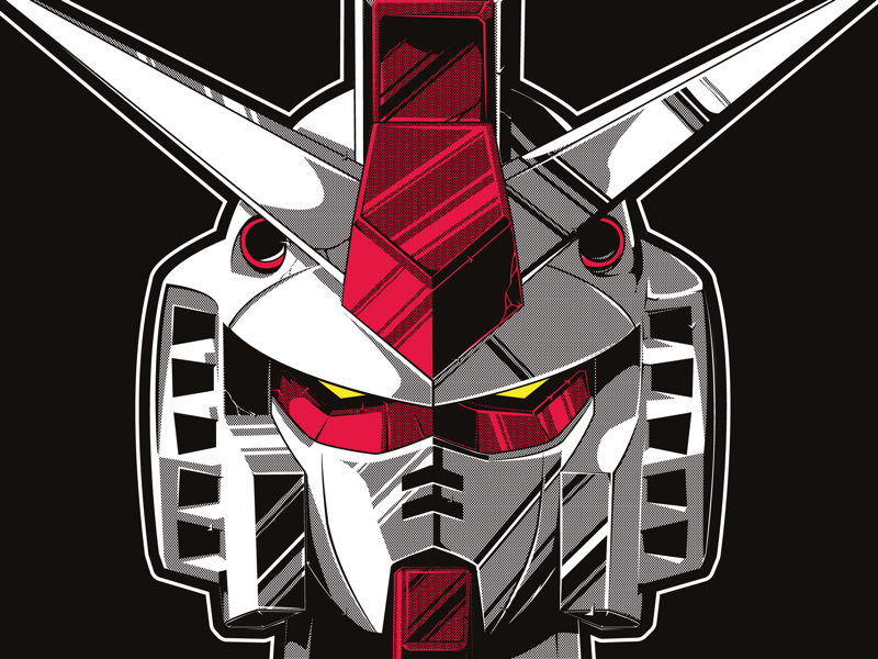 “I said Gun-DAMN!” clean limited colour halftone illustration vector practice robot mecha gundam