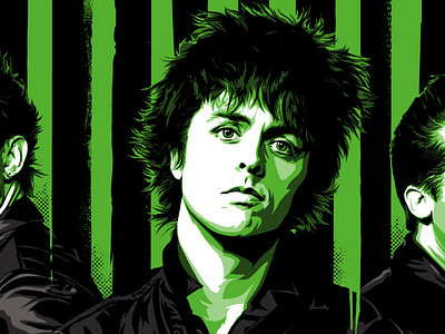 Green eyed monster (of rock) billie joe green day halftone illustration rock icon vector practice