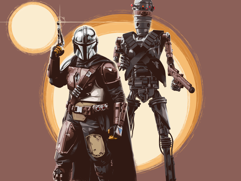 ‘A fistful of credits’ droid ig11 character art practice illustration the mandalorean. star wars