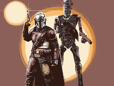 ‘A fistful of credits’ character art droid ig11 illustration practice the mandalorean. star wars