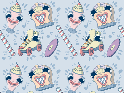 Tutti Frutti 50s beer design diner doodle illustration jukebox lollipop milk milkshake music pattern ui underground vivyl