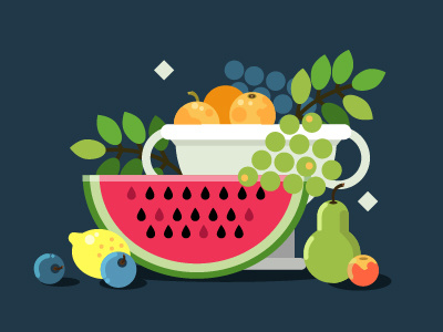 Fruit still life flat food fruit fruits grapes illustration lemon life paint still vector watermelon