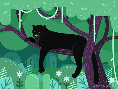 Panther animals cat flowers illustration jungle landscape liana nature panther tree vector