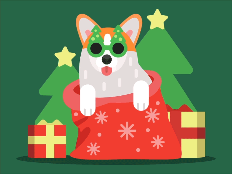 Corgi animation christmas corgi design dog holiday illustration illustrator presents tree vector